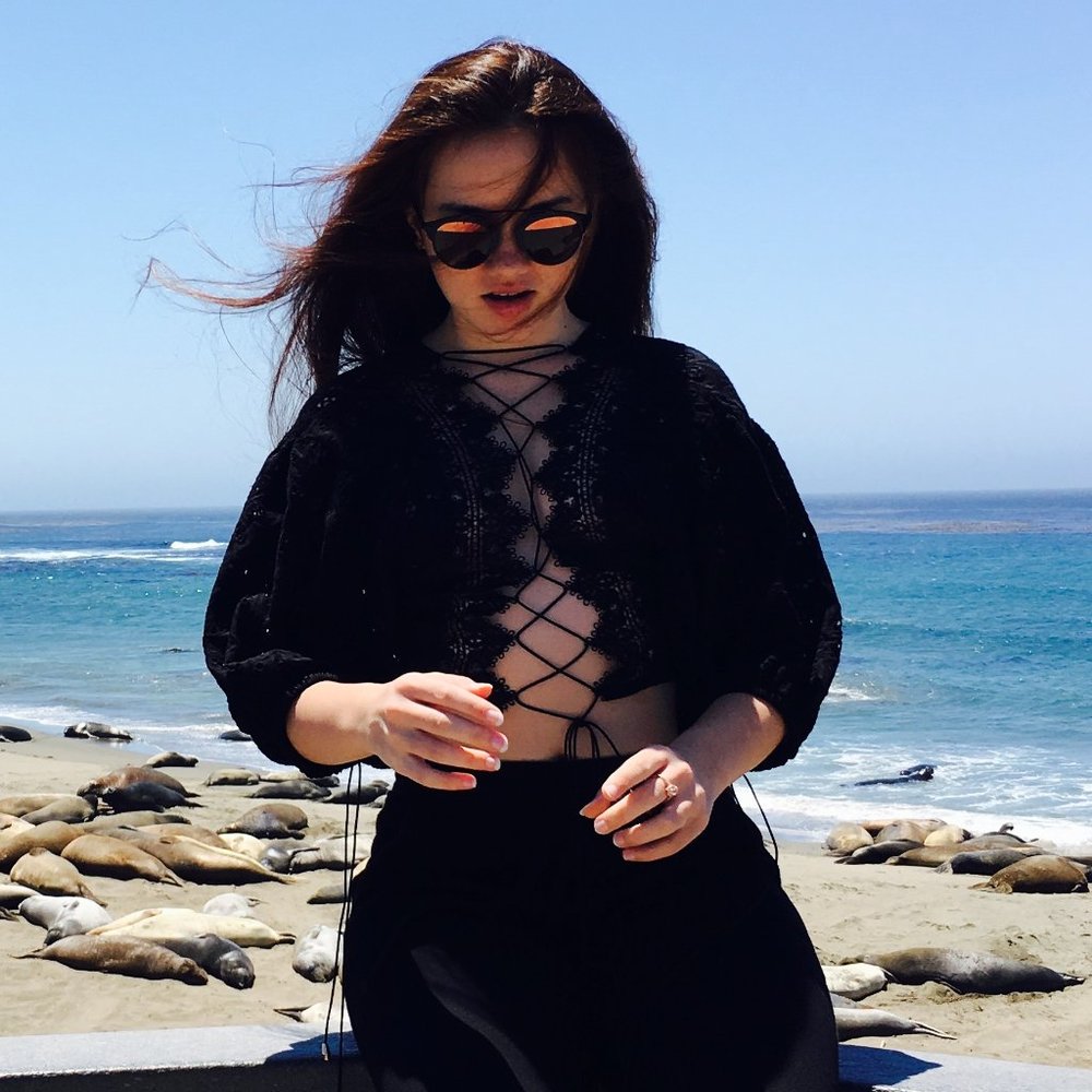 Crop black balloon sleeve top XS lace up - Picture 2 of 4